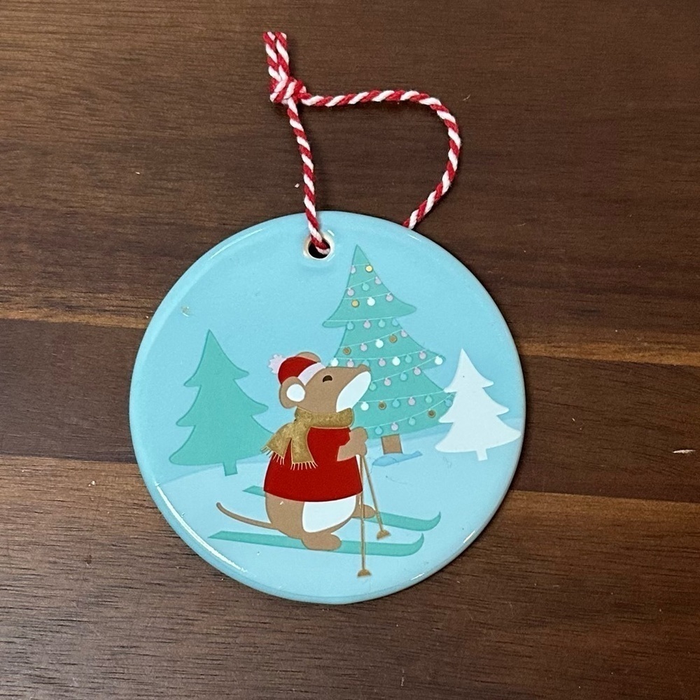 Davids Tea Collectible Christmas Ornament Blue Skiing Mouse Winter Holiday Tree